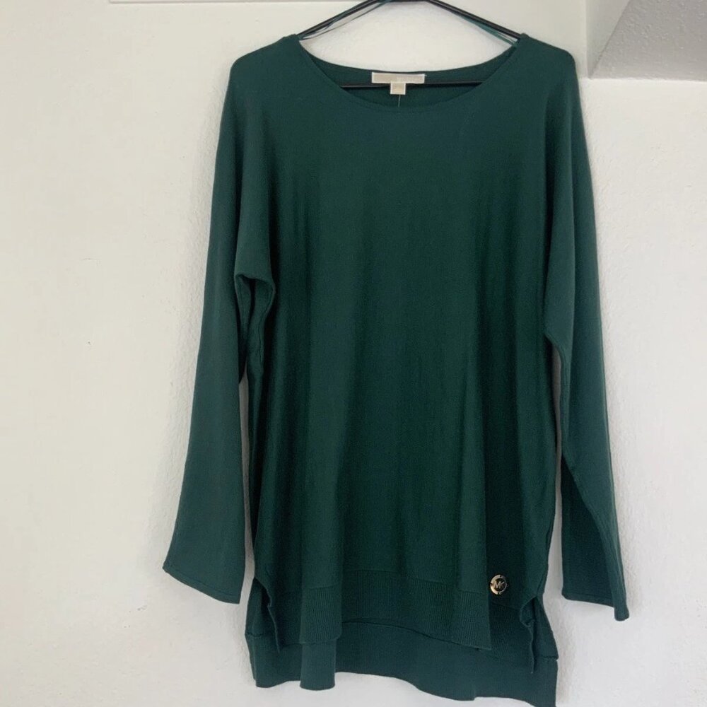 Women’s Michael Kors Dark Green Emerald Sweater Pullover w/Side Slits Large